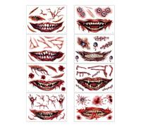 ARYIMYDP 8 Feuilles de Tatouages Temporaires Halloween - Cicatrices, Diable et Sorcière pour le Visage - Accessoire Maquillage pour Soirées Costumées et Cosplay