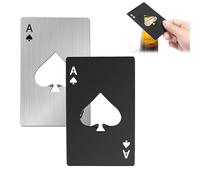 ARYIMYDP Lot de 2 décapsuleurs format carte à jouer, noir et argent - Ouvre-bouteille de poche fin, compatible portefeuille, accessoire léger pour voyages ou cadeaux