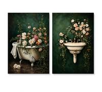 ARYIMYDP Lot de 2 posters botaniques vintage salle de bain 21x30cm sans cadre, affiches fleurs rétro pour WC, couloir, mur galerie et déco maison, pour déco murale, pour WC invités, pour maison set