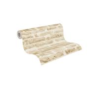 A.S. Création papier peint intissé style maison de campagne en crème, beige - papier peint effet pierre naturelle authentique 10,05 m x 0,53 m - 355802