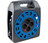 AS Schwabe Enrouleur de câble 16415 15 m IP20 4 prises avec terre disjoncteur thermique noir/bleu