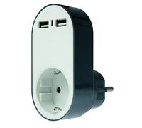 as - Schwabe 18211 182611 Adaptateur de Charge avec Prise de Terre 230 V/16 A 2 Prises USB Blanc