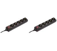 as - Schwabe 35011 Bloc multiprise 5 Prises Type F avec Interrupteur et sécurité Enfant pour intérieur et câble H05VVF 3G1,5 IP20 1,4 m Noir (Lot de 2)