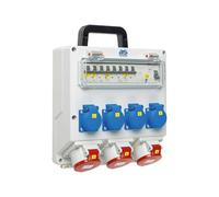as - Schwabe 61518 Distributeur mural prêt à être raccordé - Sortie 4 x Schuko, 3 x CEE (400 V/16 A/5 broches) - Répartiteur de courant de construction à raccord fixe NYM-J jusqu'à 5 x 6 - Répartiteur