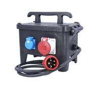 as - Schwabe 63271 Répartiteur de courant de chantier, mobile, en caoutchouc plein, câble H07RN-F 5G2,5 de 2 m avec fiche CEE 400 V/16 A/5 broches, 3 prises de contact de protection 230 V/16 A, 1