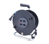 as - Schwabe 710125 Enrouleur de câble, 33 m, version suisse, H05VV-F 3G1,5 à 4 voies T13, avec protection thermique, pied galvanisé et poignée, IP20, fabriqué en Allemagne