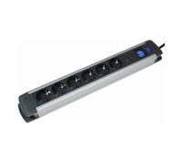 AS Schwabe Multiprise ALUX 6 prises Aluminium, interrupteur, protection enfant, câble 1,5 m
