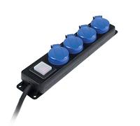 as - Schwabe Bloc de 4 Prises de Distribution avec Interrupteur - 1,5 m | prises de courant de sécurité avec couvercles rabattables, 1,5 m de câble, 230V, 16A, IP44, noir I 838611