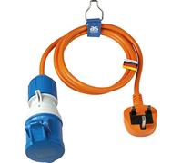 as - Schwabe Câble Adaptateur CEE UK 1,5 m - Adaptateur de Camping Royaume-Uni - Rallonge Britannique Type G - Coupleur CEE avec Couvercle Rabattable + indicateur de Tension Powerlight 230 V, 16 A, 3