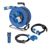 as - Schwabe Camping Set - Enrouleur de câble CEE de 25 m avec 2 câbles adaptateurs de 230 V SCHUKO et Torch XT 1/Noir 19600