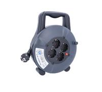 as - Schwabe enrouleur de câble 10 m, IP20 intérieur, 4 prises avec terre, disjoncteur thermique de protection, noir/gris