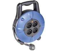 as - Schwabe enrouleur de câble 10 m, IP20 intérieur, 4 prises avec terre, disjoncteur thermique de protection, noir/bleu