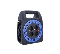 as - Schwabe enrouleur de câble 15 m, IP20 intérieur, 4 prises avec terre, disjoncteur thermique de protection, noir/bleu