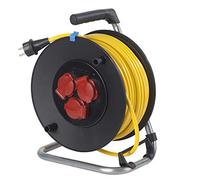 as - Schwabe enrouleur de câble 25 m AT-N07V3V3-F 3G1,5, IP44 extérieur, 3 prises avec terre, frein de blocage, guide de câble, Made in Germany