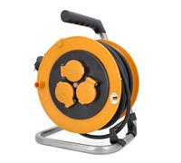 as - Schwabe enrouleur de câble 25 m H05RR-F 3G1,5, IP44 extérieur, 3 prises avec terre, frein de blocage, guide de câble, Made in Germany