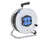 as - Schwabe enrouleur de câble 25 m, IP20 intérieur, 4 prises avec terre, protection thermique, tambour en tôle d’acier galvanisé, Made in Germany