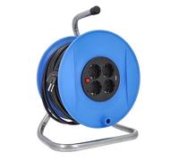 as - Schwabe enrouleur de câble 25 m, IP20 intérieur, 4 prises avec terre, USB, disjoncteur thermique de protection, Made in Germany