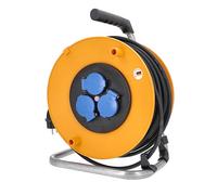 as - Schwabe enrouleur de câble 25 m, IP44 extérieur, 3 prises de courant NF, disjoncteur thermique de protection, Made in Germany
