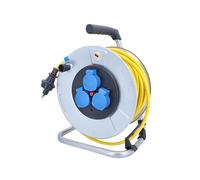 as - Schwabe enrouleur de câble 50 m AT-N07V3V3-F 3G1,5, IP44 extérieur, avec fiche SEV T13 IP55, 3 prises Type 13, protection thermique, tambour en tôle d’acier galvanisé, Made in Germany