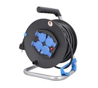 as - Schwabe enrouleur de câble 50 m H05RR-F 3G1,5, IP20 intérieur, 4 prises avec terre, frein de blocage, guide de câble, Made in Germany