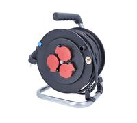 as - Schwabe enrouleur de câble 50 m H05RR-F 3G1,5, IP44 extérieur, 3 prises avec terre, frein de blocage, guide de câble, Made in Germany