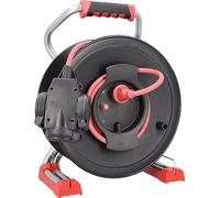 as - Schwabe enrouleur de câble 50 m H07RN-F 3G1,5 rouge, IP44 extérieur, triple prise avec terre, câble de raccordement 1,5 m, protection thermique, Made in Germany