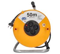 as - Schwabe enrouleur de câble 50 m, IP20 intérieur, 4 prises de courant NF, disjoncteur thermique de protection, Made in Germany