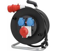 as - Schwabe enrouleur de câble CEE 20 m H07RN-F 5G2,5, IP44 extérieur avec 2 prises avec terre, 1 prise CEE 400 V 5 pôles, protection thermique, Made in Germany