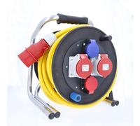 as - Schwabe Enrouleur de câble CEE 33 m K35 AT-N07V3V3 F 5G2,5, jaune, IP44, pour l'extérieur, fiche CEE 16 A, 5 broches, prises CEE et SEV, caoutchouc dur, extrêmement robuste, fabriqué en Allemagne