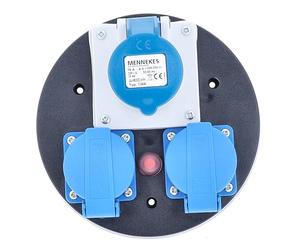 as - Schwabe insert de prises CEE pour enrouleur de câble, 1 prise CEE 3 pôles 230 V + 3 prises avec terre, clapets de protection bleu, usage extérieur IP44