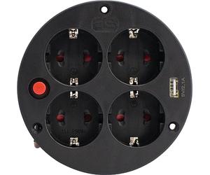 as - Schwabe insert de prises pour enrouleur de câble, 4 prises avec terre, port USB, intérieur IP20, interrupteur thermique, 230 V 16 A