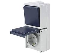 as - Schwabe Interrupteur à bcule en saillie Interrupteur à bcule robuste (230 V/10 A/16 A) pour espace humide et extérieur IP54 Gris clair/bleu Fabriqué en Allemagne I 62455