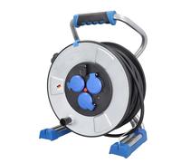 as - Schwabe IronCoat Xperts enrouleur de câble 50 m H07RN-F 3G1,5, IP44 extérieur, 3 prises avec terre + port USB, indicateur de tension, protection contre les chocs électriques, Made in Germany