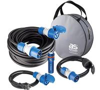 as - Schwabe Kit de camping 5 pièces - Câble d'extension CEE de 25 m avec prise CEE et raccord CEE - Sac de protection - 2 câbles adaptateurs de camping de 1,5 m - Lampe de poche LED 100 lumens