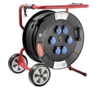 as - Schwabe Mammouth enrouleur de câble 80 m H07RN-F 3G2,5 | extérieur IP44, 6 prises avec terre, châssis roulant, extrêmement robuste, Made in Germany