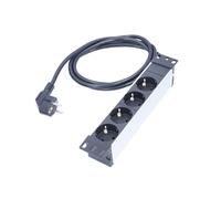 as - Schwabe Multiprise 10" en Aluminium 4 Prises, 2 m, H05VV-F 3G1,5 avec Supports, 230 V/16 A/3500 W, pour armoires serveurs, Noir/Argent, IP20,