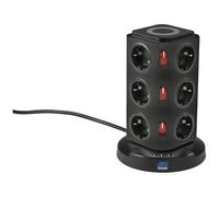 as - Schwabe Multiprise 12 prises avec surface de charge à induction | Câble de 2 m - Cube de prise avec 3 ports USB - Prise cube - Tour de prise - Interrupteur éclairé - 18222