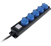 as - Schwabe Multiprise 5 Prises avec Interrupteur, Prises de Contact de Protection avec couvercles à Rabat, câble de 1,5 m, multiprise pour l'extérieur 230 V, 16 A, IP44, Noir, Bleu 38631
