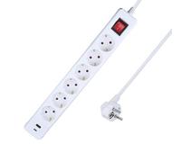 AS Schwabe Multiprise 11377 – 6 prises, 2 ports USB (A+C), blanc, contact de protection