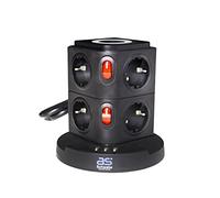 as - Schwabe Multiprise 8 Prises et Surface de Charge à Induction - Câble de 2 m - Cube de Prise avec 3 Ports USB - Tour de Prise - Noir - 18221
