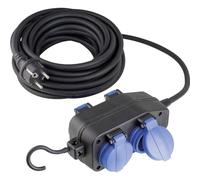as - Schwabe Prise de distribution 4 voies 230 V/16 A Unité de distribution avec tuyau en caoutchouc épais de 5 m H05RRF 3G1.5 Idéal pour une utilisation en extérieur IP44 Noir I 60672