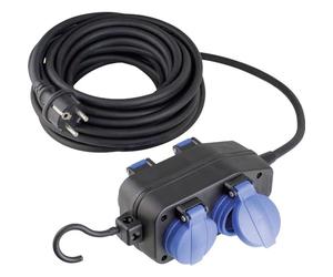 as - Schwabe Prise de distribution 4 voies 230 V/16 A Unité de distribution avec tuyau en caoutchouc épais de 5 m H05RRF 3G1.5 Idéal pour une utilisation en extérieur IP44 Noir I 60672