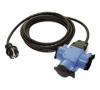 as - Schwabe rallonge 3 prises 10m H07RN-F 3G1,5, IP44 | Boîtier robuste en caoutchouc, clapets de protection, œillet de suspension, pour chantier et extérieur