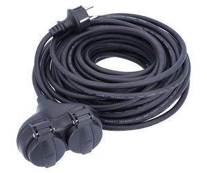 as-Schwabe Rallonge extérieure 15 m Rallonge en caoutchouc double Schuko Noir IP44
