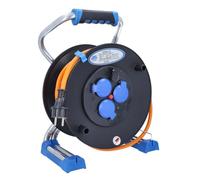 as - Schwabe Xperts enrouleur de câble 25 m H07BQ-F 3G2,5, IP44 extérieur, 3 prises avec terre + port USB, indicateur de tension, protection thermique, Made in Germany