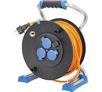 as - Schwabe Xperts enrouleur de câble 40 m H07BQ-F 3G2,5, IP44 extérieur, 3 prises avec terre + port USB, indicateur de tension, protection thermique, Made in Germany