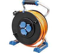 as - Schwabe Xperts enrouleur de câble 40 m H07BQ-F 3G2,5, IP44 extérieur, 3 prises avec terre + port USB, indicateur de tension, protection thermique, Made in Germany