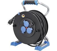 as - Schwabe Xperts enrouleur de câble 40 m H07RN-F 3G2,5, IP44 extérieur, 3 prises avec terre + port USB, indicateur de tension, protection thermique, Made in Germany