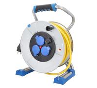as - Schwabe Xperts enrouleur de câble 50 m AT-N07V3V3-F 3G1,5, IP44 extérieur, 3 prises avec terre + port USB, indicateur de tension, protection thermique, Made in Germany