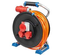 as - Schwabe Xperts enrouleur de câble CEE 40 m H07BQ-F 5G1,5, IP44 extérieur avec 2 prises avec terre, 1 prise CEE 400 V 5 pôles, protection thermique, Made in Germany